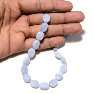 Blue Lace Agate Plain Oval Beads, 12mm to 13mm/14mm to 15mm Light Blue Lace Agate Gemstone Beads, 8 Inch Strand, GDS2202