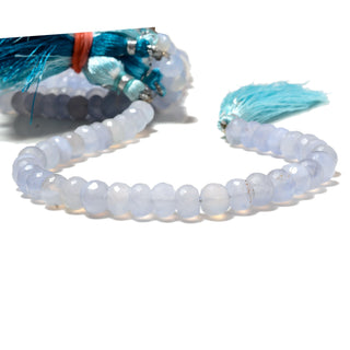 Blue Lace Agate Faceted Rondelle Beads, 7mm to 7.5mm/7.5mm to 8mm Light Blue Lace Agate Gemstone Beads, 8 Inch Strand, GDS2203