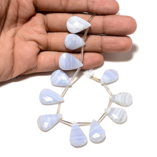 Blue Lace Agate Fancy Cut Briolette Beads, 15-20mm/19-24mm Smooth Light Blue Lace Agate Gemstone Beads, 8 Inch Strand, GDS2199