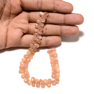 Natural Orange Moonstone Faceted Pear Shaped Briolette Beads, 7mm to 9mm Orange Moonstone Gemstone Beads, 8 Inch Strand, GDS2238