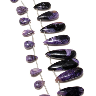 Charoite Pear Shaped Smooth Briolette Beads, 11-14mm/12-21mm/14-22mm/11-32mm Blue Charoite Smooth Gemstone Beads, 7.5 Inch Strand, GDS2230