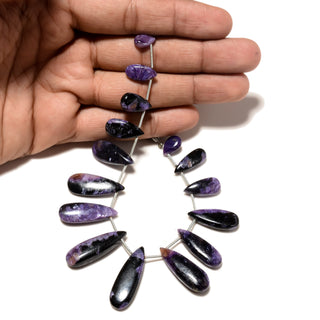 Charoite Pear Shaped Smooth Briolette Beads, 11-14mm/12-21mm/14-22mm/11-32mm Blue Charoite Smooth Gemstone Beads, 7.5 Inch Strand, GDS2230