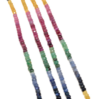 Multi Sapphire And Emerald Faceted Rondelle Beads, 3.5mm to 4mm Multi Sapphire Gemstone For Necklace, 15 Inch Strand, GDS2224