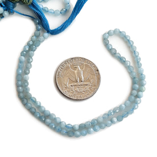 3.5mm Natural Milky Aqua Blue Faceted Rondelle Beads - Aqua Blue Round Beads, 12.5 Inch Strand, GDE86