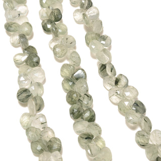 Natural Green Rutile Quartz Faceted Heart Shaped Briolette Beads, 7mm/8mm Natural Green Rutilated Gemstone Beads, 8 Inch Strand, GDS2241