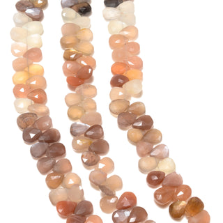 Multi Moonstone Faceted Pear Shaped Briolette Beads, 7mm to 9mm Orange/Grey Moonstone Gemstone Beads, 8 Inch Strand, GDS2236