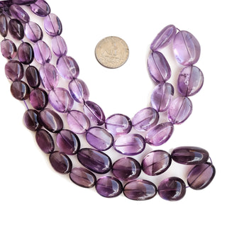 Natural Amethyst Oval Shaped Smooth Tumble Beads, 4mm to 7mm Purple Amethyst Gemstone For Jewelry, 15 Inch Strand, GDE94