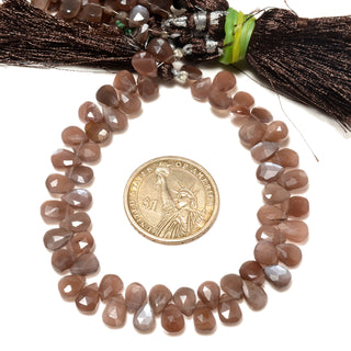 Brown Moonstone Faceted Pear Briolettes Beads, 7mm to 9mm Natural Peach Moonstone Gemstone Beads, 8 Inch Strand, GDS2240