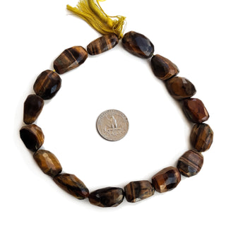 Natural Tiger Eye Faceted Tumble Beads, 13mm to 16mm Brown Tiger's Eye Gemstone For Jewelry, 14 Inch Strand, GDE96
