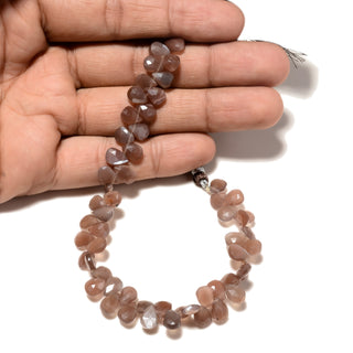 Brown Moonstone Faceted Pear Briolettes Beads, 7mm to 9mm Natural Peach Moonstone Gemstone Beads, 8 Inch Strand, GDS2240