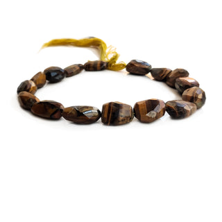 Natural Tiger Eye Faceted Tumble Beads, 13mm to 16mm Brown Tiger's Eye Gemstone For Jewelry, 14 Inch Strand, GDE96