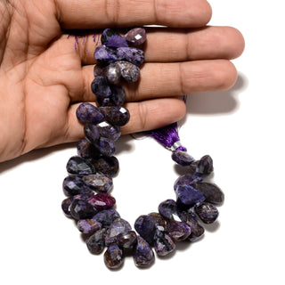 Charoite Pear Shaped Faceted Briolette Beads, 12mm to 18mm Purple Charoite Gemstone Beads, 8 Inch Strand, GDS2234