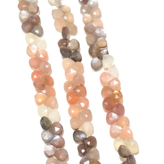 Multi Moonstone Faceted Heart Shaped Briolette Beads, 6.5mm to 7mm Orange/Grey/White Moonstone Gemstone Beads, 8 Inch Strand, GDS2235