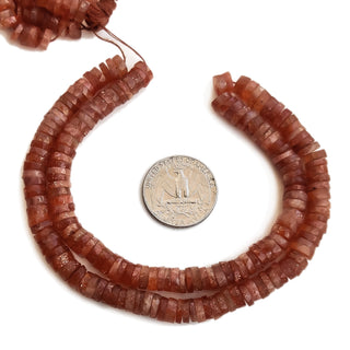 Natural Sunstone Tyre Shape Faceted Heishi Beads – 7mm to 8mm Sunstone Gemstone Beads, 16-Inch Strand, GDE98