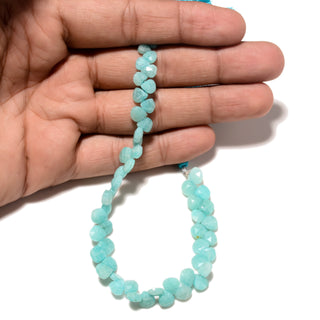 Natural Green Amazonite Heart Shaped Faceted Briolette Beads, 6mm to 7mm Green Amazonite Gemstone Beads, 8 Inch Strand, GDS2243