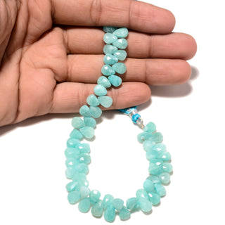 Natural Green Amazonite Pear Shaped Faceted Briolette Beads, 7-8mm/8-9mm Green Amazonite Gemstone Beads, 8 Inch Strand, GDS2244