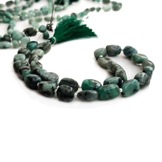Natural Emerald Smooth Tumble Beads, 7mm to 8mm Green Emerald Gemstone For Jewelry, 13 Inch Strand, GDE115