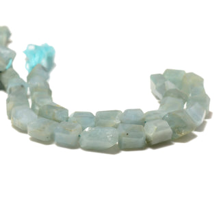 Blue Aquamarine Faceted Step Cut Tumble Beads, 7-10mm Natural Blue Aquamarine Gemstone Beads, 10 Inch Strand, GDS2273