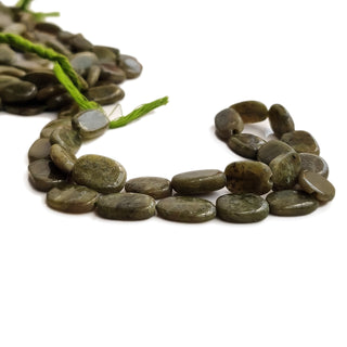 Natural Vessonite Smooth Oval Shaped Step Cut Centre Drilled Gemstone Beads, 7mm to 10mm Vessonite Green Stone, 13 Inch Strand, GDE120