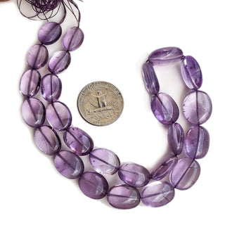 Natural Amethyst Oval Shaped Smooth Tumble Beads, 10mm to 14mm Purple Amethyst Gemstone For Jewelry, 16 Inch Strand, GDE122