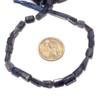 Iolite Blue Faceted Tumble Beads, 9mm to 12mm Blue Iolite Step Cut Gemstone Beads, 10 Inch Strand, GDS2269