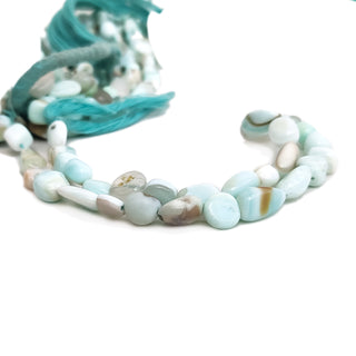 Natural Larimar Smooth Tumble Beads, 8mm To 9mm Larimar Loose Gemstone Beads For Jewelry, 13 Inch Strand, GDE123