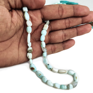 Natural Larimar Smooth Tumble Beads, 8mm To 9mm Larimar Loose Gemstone Beads For Jewelry, 13 Inch Strand, GDE123