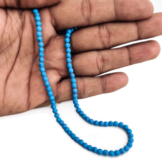 Natural Turquoise Blue Smooth Round Shaped Beads – 4mm Gemstone, 12 Inch Strand for Jewelry Making, GDE128