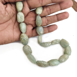 Aquamarine Tumble Step Cut Beads, Aquamarine Nugget Beads, 13mm to 18mm Each For Jewelry, 14 Inch Strand, GDE130