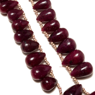 Ruby Red Corundum Smooth Teardrop Briolette Beads, 12-20mm/10-14mm Smooth Ruby Tear Drop Gemstone Beads, 14 inch Strand, GDS2259