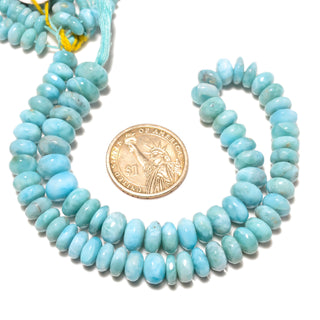 Natural Blue Larimar Smooth Rondelle Beads, 8mm to 11mm/6.5mm to 7mm/7.5mm to 8mm Larimar Gemstone Beads, 14 Inch Strand, GDS2249