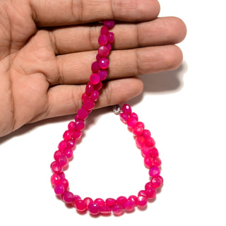 Hot Pink Chalcedony Onion Briolette Beads, 5-7mm/6-6.5mm/6.5-7mm Pink Chalcedony Faceted Gemstone briolette Beads, 7.5 Inch Strand, GDS2253