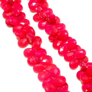 Hot Pink Chalcedony Pear Shaped Briolette Beads, 10mm to 11mm/14mm Pink Chalcedony Faceted Gemstone Pear  Beads, 7.5 Inch Strand, GDS2252