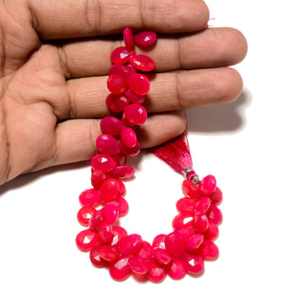 Hot Pink Chalcedony Pear Shaped Briolette Beads, 10mm to 11mm/14mm Pink Chalcedony Faceted Gemstone Pear  Beads, 7.5 Inch Strand, GDS2252