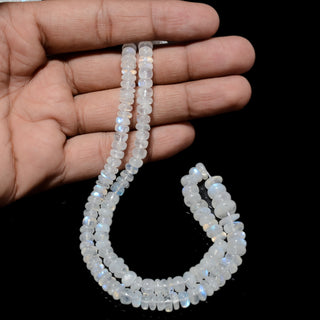 Rainbow Moonstone Smooth Rondelle Beads, 4-6mm/6-9mm White With Flashes Blue Rainbow Moonstone Beads, 16 Inch Strand, GDS2263