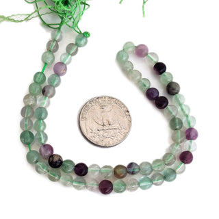 Multi Fluorite Smooth Round Beads, 6mm Natural Purple/Green Fluorite Gemstone Beads For Necklace Jewelry, 15 Inch Strand, GDE153