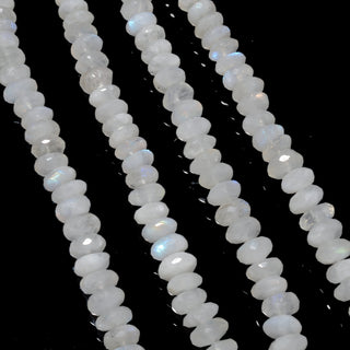 Rainbow Moonstone Faceted Rondelle Beads, 8mm to 10mm White With Flashes Blue Rainbow Moonstone Beads, 18 Inch Strand, GDS2262