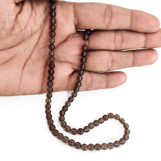 Natural Smoky Quartz Smooth Round Beads – 5.5mm Brown Gemstone Beads For Necklace Jewelry, 14 Inch Strand, GDE155