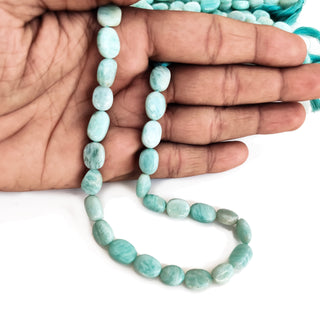 Natural Amazonite Smooth Oval Shaped Tumble Beads, 8mm to 10mm Amazonite Gemstone For Jewelry, 13 Inch Strand, GDE159