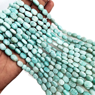 Natural Amazonite Smooth Oval Shaped Tumble Beads, 8mm to 10mm Amazonite Gemstone For Jewelry, 13 Inch Strand, GDE159