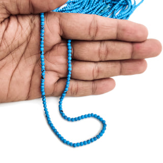 Natural Howlite Turquoise Blue Smooth Round Shaped Beads – 3.5mm Howlite Gemstone, 12 Inch Strand for Jewelry Making, GDE181