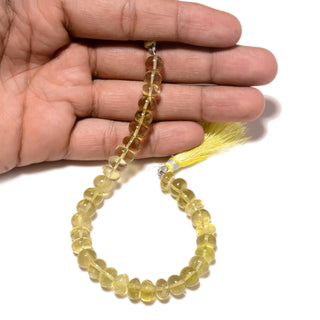 Yellow Lemon Quartz Smooth Rondelle Beads, 8mm/9-10mm Natural Lemon Quartz Gemstone, Sold As 8 Inch Strand, GDS2181/1