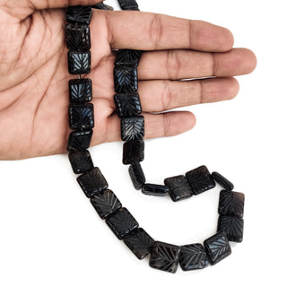 Natural Smoky Quartz Carved Square Beads 14x16mm Black Gemstone For Making Jewelry 16 Inch Strand GDE225
