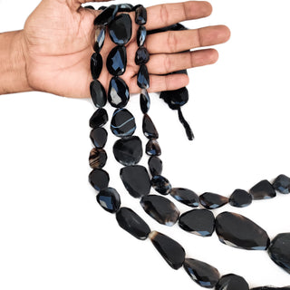 Natural Black Onyx Faceted Tumble beads, 11mm to 35mm Onyx Gemstone For Making Jewelry, 14 Inch Strand, GDE227