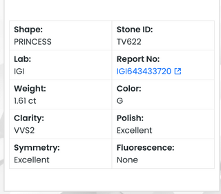 IGI Certified 1.61CTW/6.37mm/G/VVS2 Princess Shaped Lab Grown Diamond Loose For Engagement Ring, Solitaire Diamonds Ready To Ship, TV622