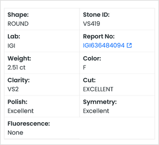 In Stock IGI Certified 2.51CTW/8.60mm F/VS2 Round Brilliant Cut Shaped Lab Grown Diamond Loose For Engagement Ring, Ready To Ship, VS419