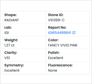 In Stock IGI Certified 1.27CTW/7.88mm Fancy Vivid Pink VS1 Radiant Cut Lab Grown Diamond/CVD Loose For Engagement Ring, VS1399-C