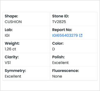 IGI Certified 1.26CTW D/VS1 Clarity Cushion Cut Lab Grown Diamond Loose For Engagement Ring, Ready to Ship, TV2825