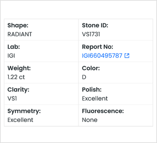 In Stock IGI Certified 1.22CTW D/VS1 Radiant Cut Lab Grown Diamond Loose For Engagement Ring Ready To Ship VS1731 - Lab