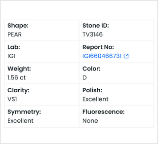 1.56CTW IGI Certified D/VS1 Pear-Shaped Lab Grown Diamond – Loose & Ready to Ship for Engagement Ring, TV3146